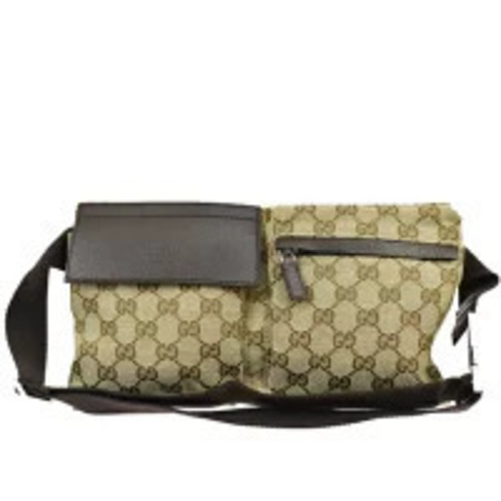 Gucci Waist Pouch Clutch Bag GG Brown Canvas Leather